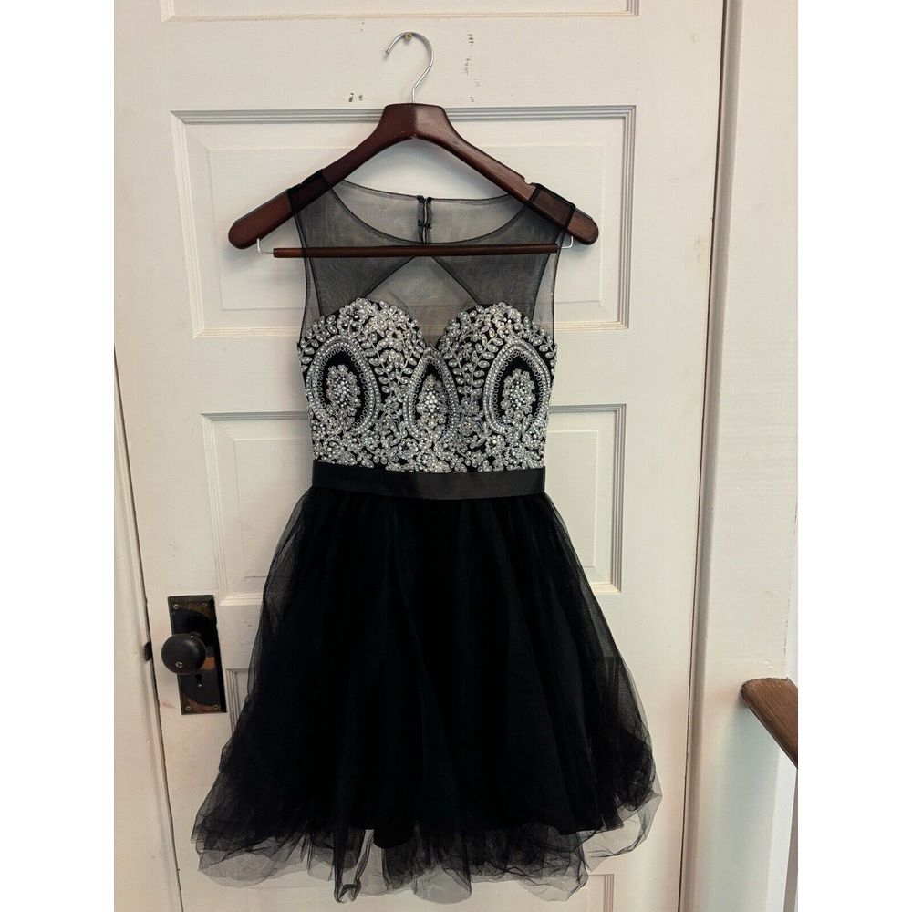 Alyce Paris Homecoming Black Mini Embroidered Tulle Skirt Dress - Size 00‎